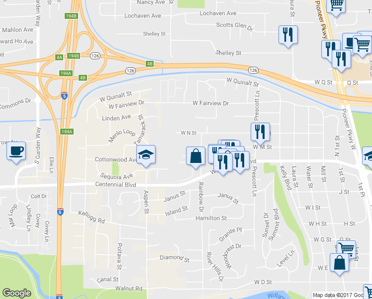 map of restaurants, bars, coffee shops, grocery stores, and more near 980 West L Street in Springfield