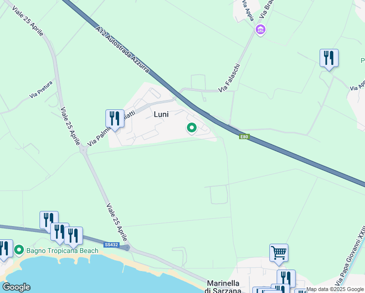 map of restaurants, bars, coffee shops, grocery stores, and more near 13 Via Piero Gobetti in Luni Mare