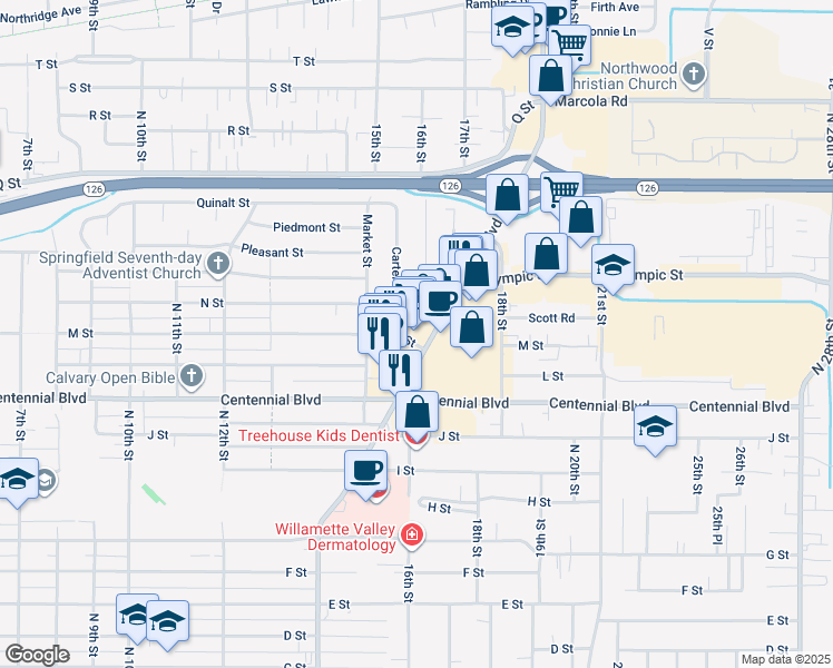 map of restaurants, bars, coffee shops, grocery stores, and more near 1414 Mohawk Boulevard in Springfield