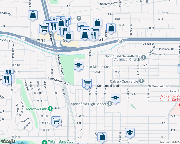map of restaurants, bars, coffee shops, grocery stores, and more near 1357 North 5th Street in Springfield
