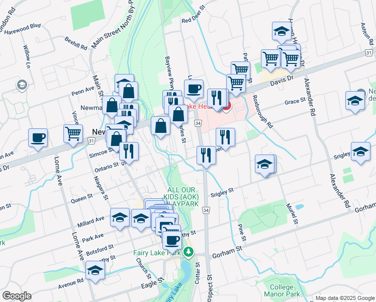 map of restaurants, bars, coffee shops, grocery stores, and more near 67 Charles Street in Newmarket