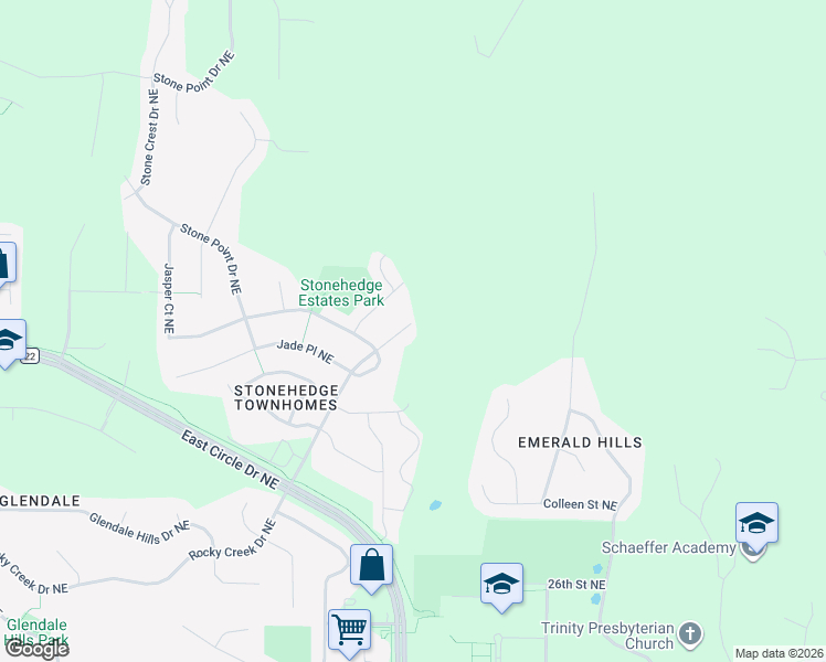 map of restaurants, bars, coffee shops, grocery stores, and more near 3414 Stonehedge Drive Northeast in Rochester