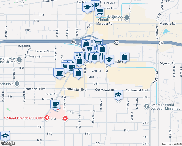 map of restaurants, bars, coffee shops, grocery stores, and more near 1865 Scott Road in Springfield