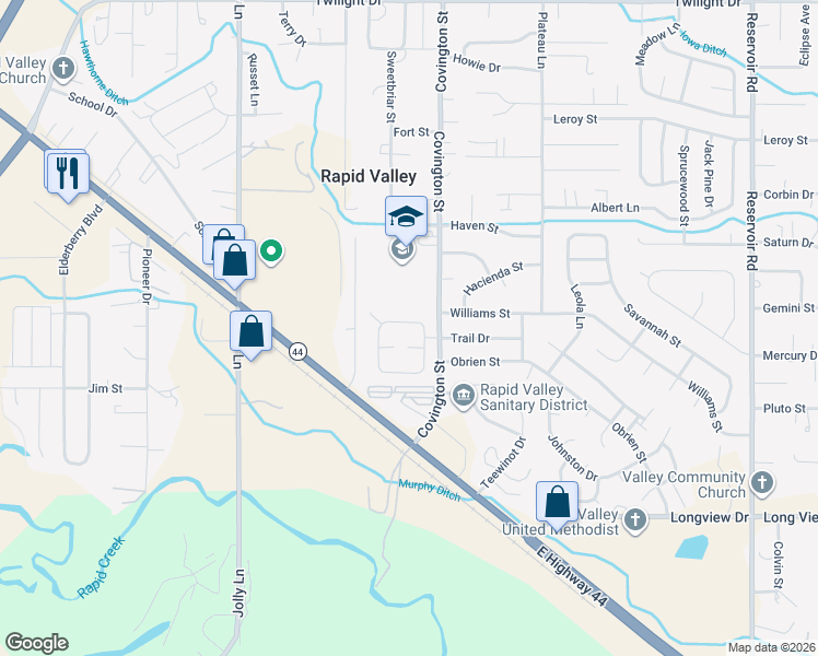 map of restaurants, bars, coffee shops, grocery stores, and more near 4301-4377 Circlewood Drive in Rapid City