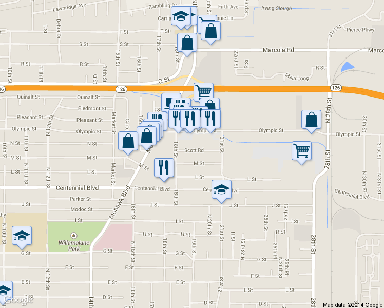 map of restaurants, bars, coffee shops, grocery stores, and more near 1891 Scott Road in Springfield