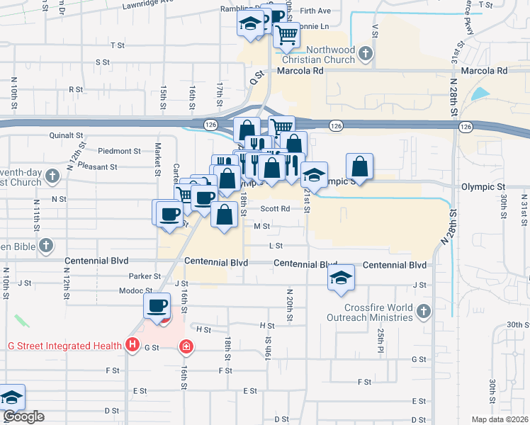 map of restaurants, bars, coffee shops, grocery stores, and more near 1865 Scott Road in Springfield