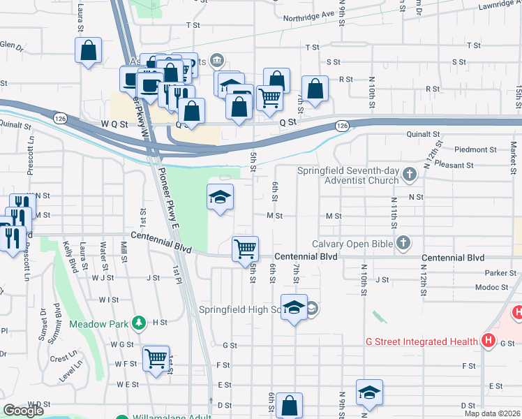 map of restaurants, bars, coffee shops, grocery stores, and more near 1357 North 5th Street in Springfield