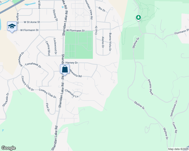 map of restaurants, bars, coffee shops, grocery stores, and more near 2297-2303 Minnewasta Road in Rapid City