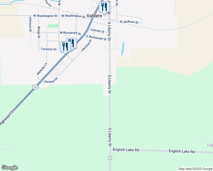 map of restaurants, bars, coffee shops, grocery stores, and more near 628 South Liberty Street in Valders