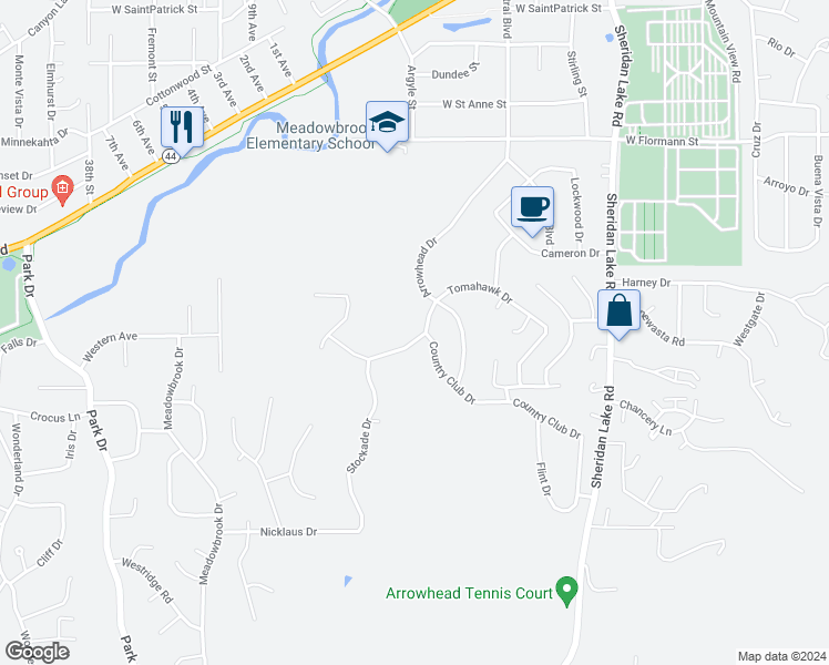 map of restaurants, bars, coffee shops, grocery stores, and more near 2958 Tomahawk Drive in Rapid City