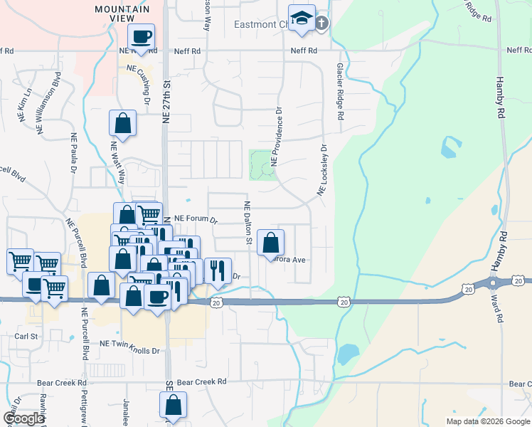 map of restaurants, bars, coffee shops, grocery stores, and more near 882 Northeast Locksley Drive in Bend