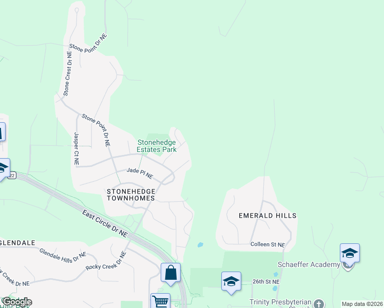 map of restaurants, bars, coffee shops, grocery stores, and more near 3414 Stonehedge Drive Northeast in Rochester