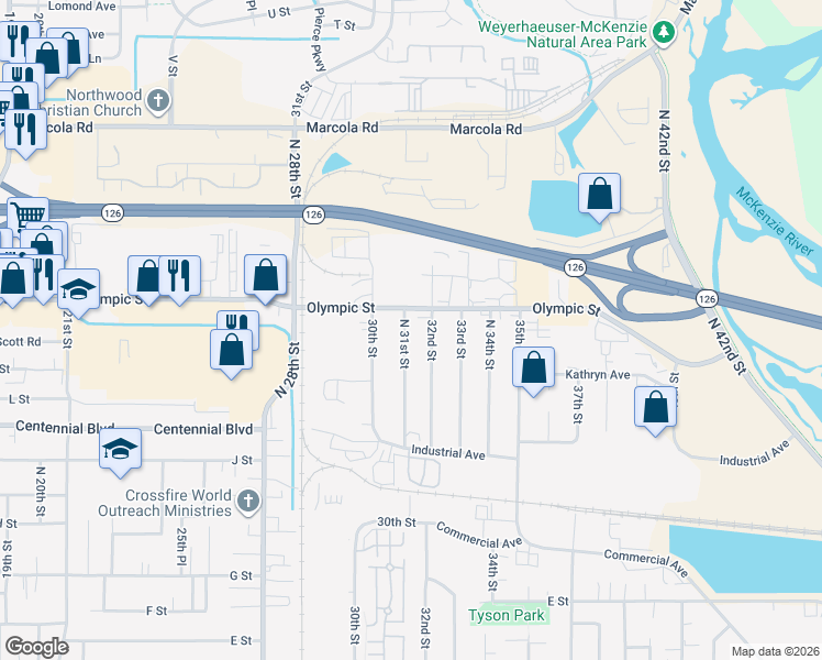 map of restaurants, bars, coffee shops, grocery stores, and more near 1620 North 32nd Street in Springfield