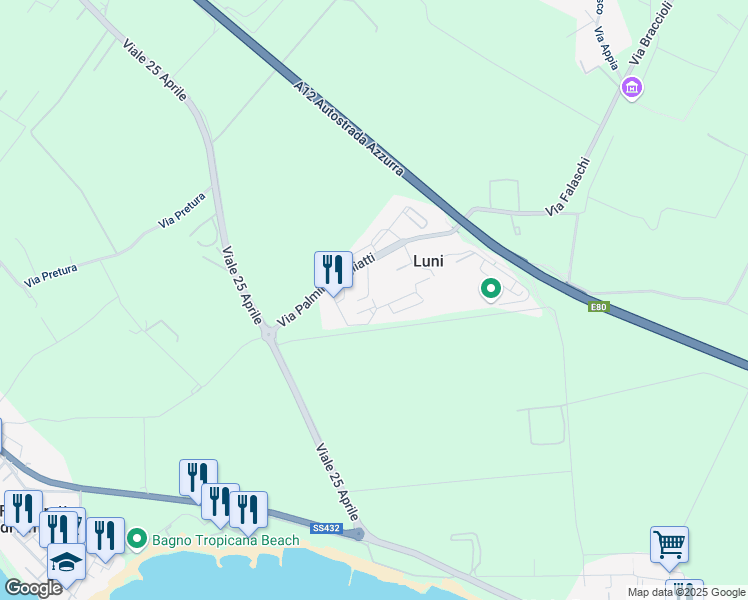 map of restaurants, bars, coffee shops, grocery stores, and more near 5 Via Palmiro Togliatti in Luni Mare