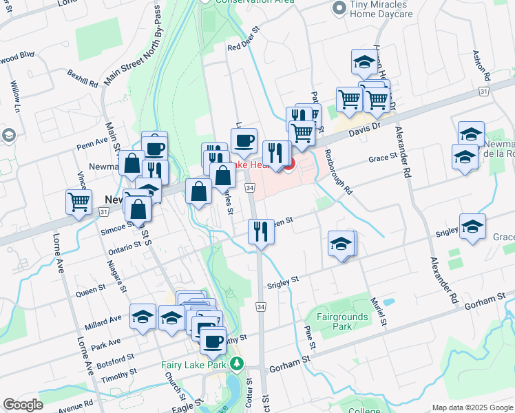 map of restaurants, bars, coffee shops, grocery stores, and more near 53 Prospect Street in Newmarket
