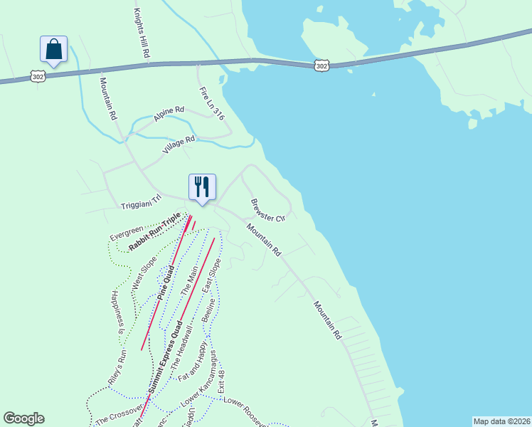 map of restaurants, bars, coffee shops, grocery stores, and more near 33 Brewster Circle in Bridgton