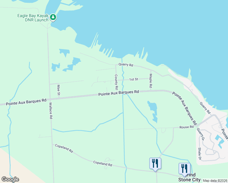 map of restaurants, bars, coffee shops, grocery stores, and more near 9020 County Road in Port Austin