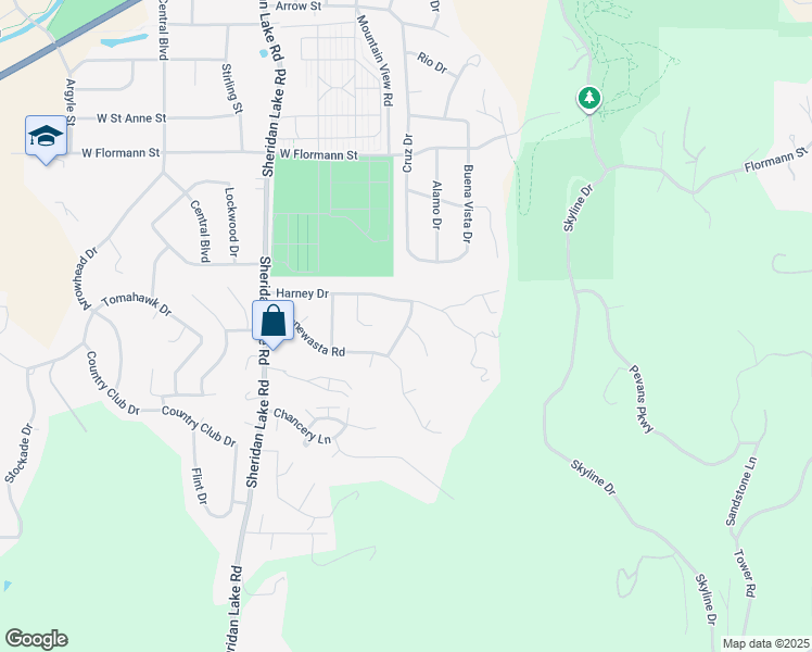 map of restaurants, bars, coffee shops, grocery stores, and more near 2776 Westgate Drive in Rapid City