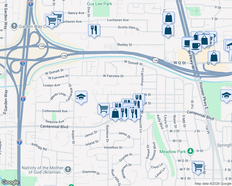 map of restaurants, bars, coffee shops, grocery stores, and more near 738 West N Street in Springfield