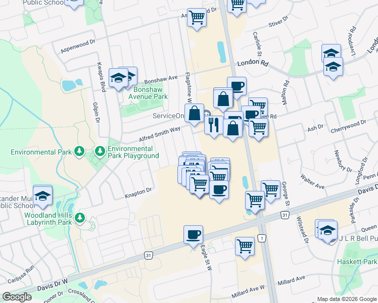 map of restaurants, bars, coffee shops, grocery stores, and more near 161 Dean Burton Lane in Newmarket