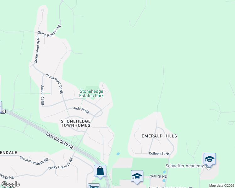 map of restaurants, bars, coffee shops, grocery stores, and more near 3542 Copper Point Lane Northeast in Rochester