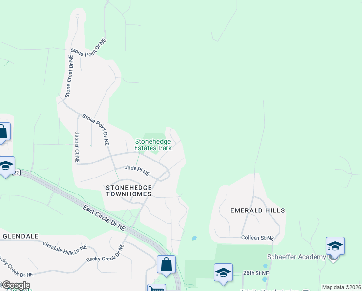 map of restaurants, bars, coffee shops, grocery stores, and more near 3542 Copper Point Lane Northeast in Rochester