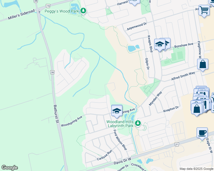 map of restaurants, bars, coffee shops, grocery stores, and more near 155 Art West Avenue in Newmarket