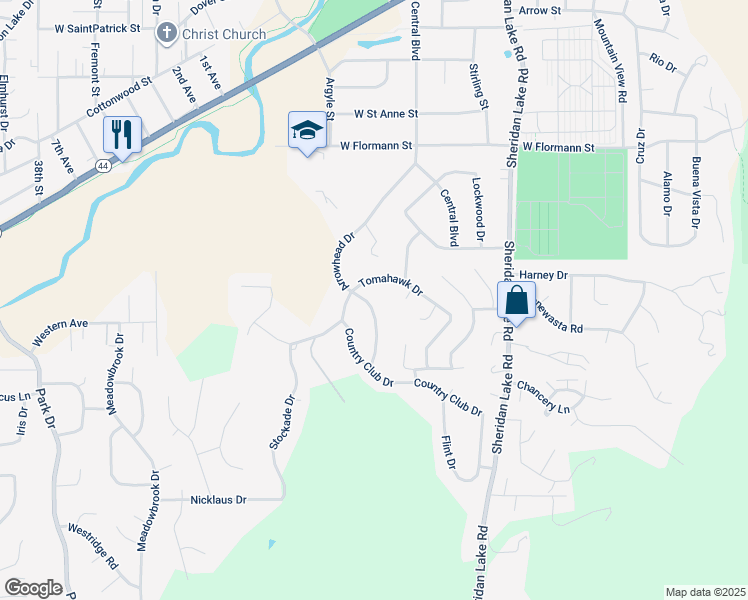 map of restaurants, bars, coffee shops, grocery stores, and more near 2712 Arrowhead Drive in Rapid City