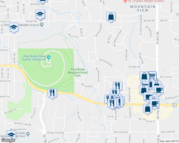 map of restaurants, bars, coffee shops, grocery stores, and more near 1952 Northeast Zachary Court in Bend