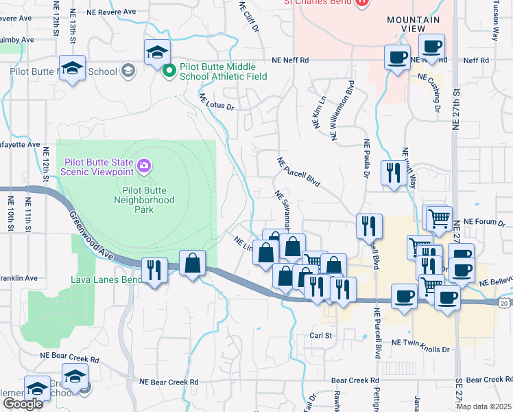 map of restaurants, bars, coffee shops, grocery stores, and more near 1952 Northeast Zachary Court in Bend