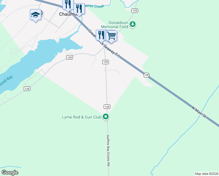 map of restaurants, bars, coffee shops, grocery stores, and more near 8206 County Road 125 in Chaumont