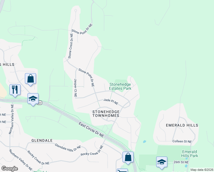 map of restaurants, bars, coffee shops, grocery stores, and more near 3536 Jasper Lane Northeast in Rochester