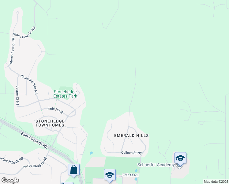 map of restaurants, bars, coffee shops, grocery stores, and more near 3847 Darcy Drive Northeast in Rochester