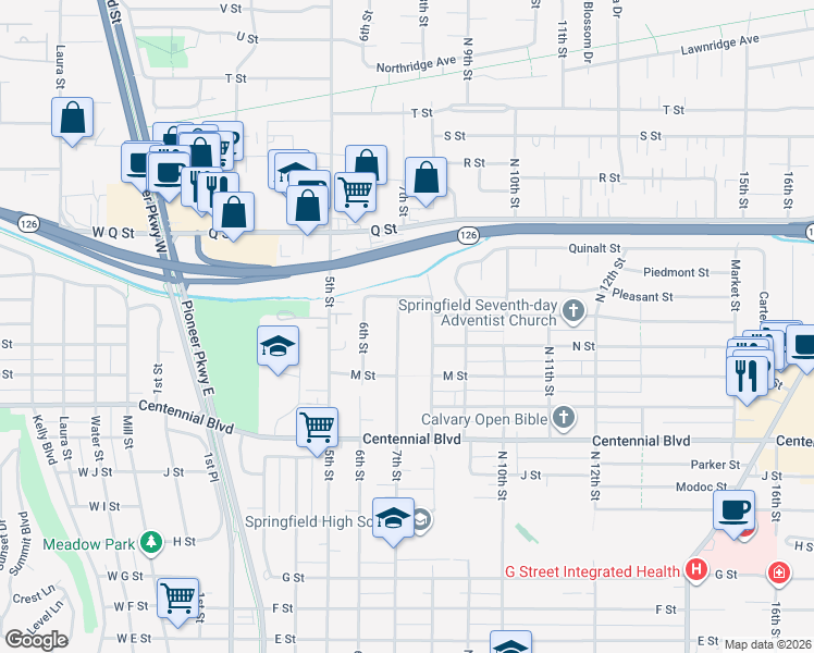map of restaurants, bars, coffee shops, grocery stores, and more near 1537 7th St in Springfield