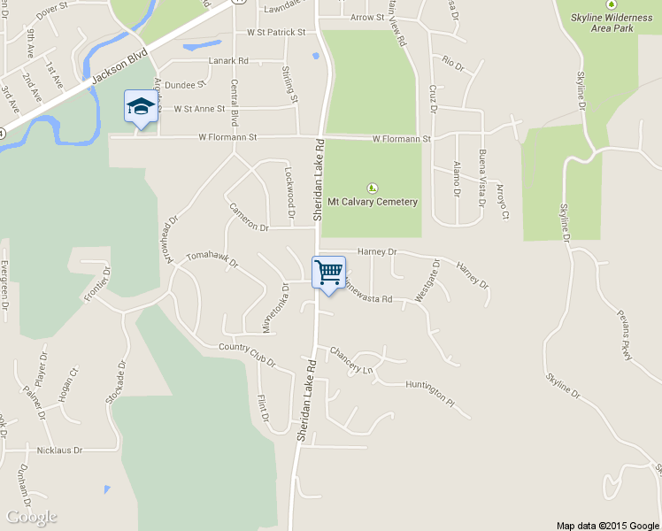 map of restaurants, bars, coffee shops, grocery stores, and more near 2514 Minnewasta Rd in Rapid City
