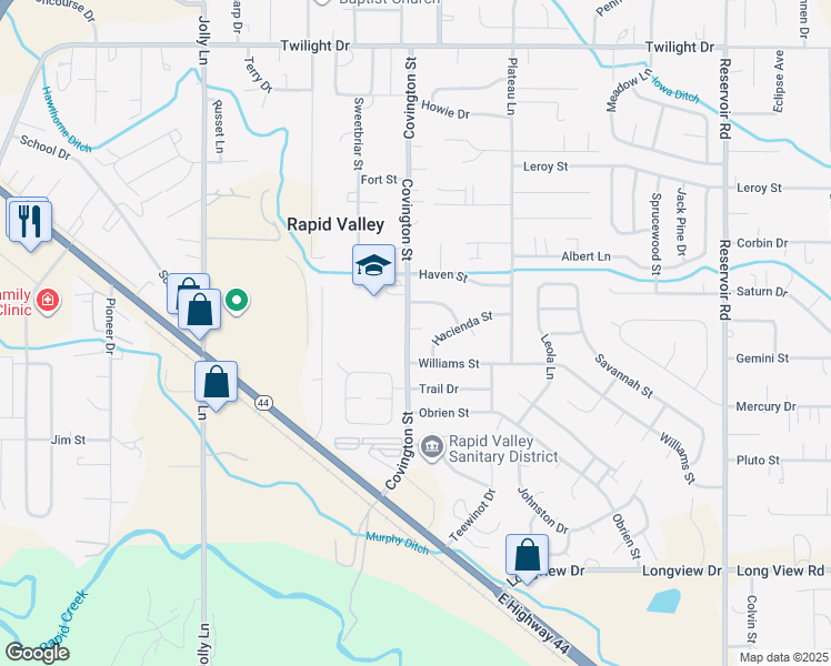 map of restaurants, bars, coffee shops, grocery stores, and more near 2638 Covington Street in Rapid City