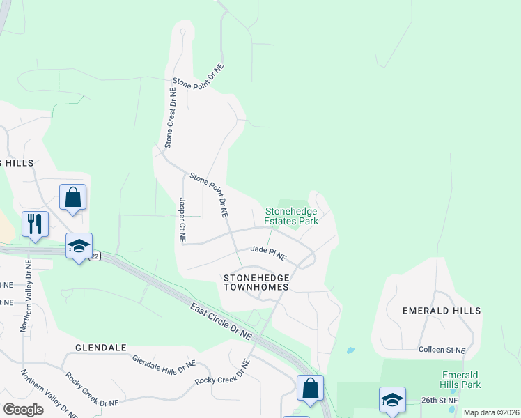 map of restaurants, bars, coffee shops, grocery stores, and more near 3536 Jasper Lane Northeast in Rochester