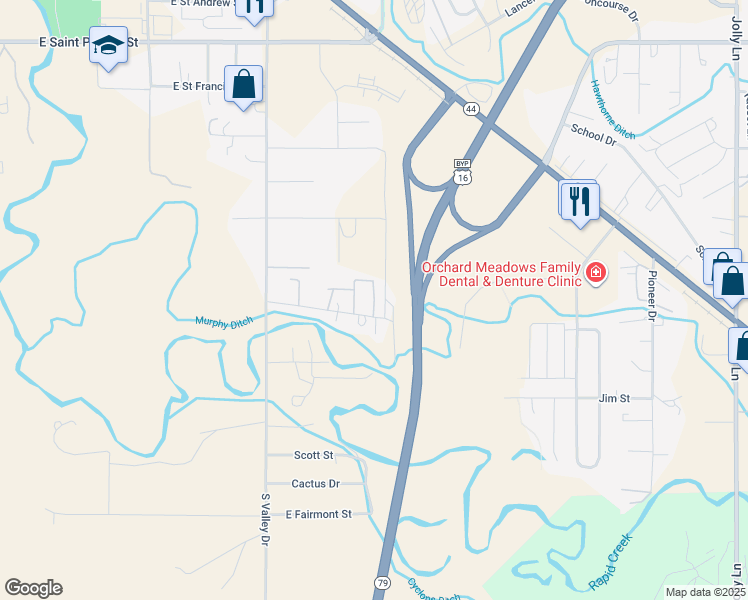 map of restaurants, bars, coffee shops, grocery stores, and more near 2657 Cherry Wood Drive in Rapid City