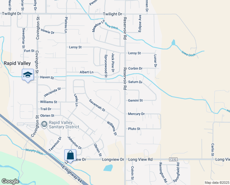map of restaurants, bars, coffee shops, grocery stores, and more near 2547 Shad St in Rapid City