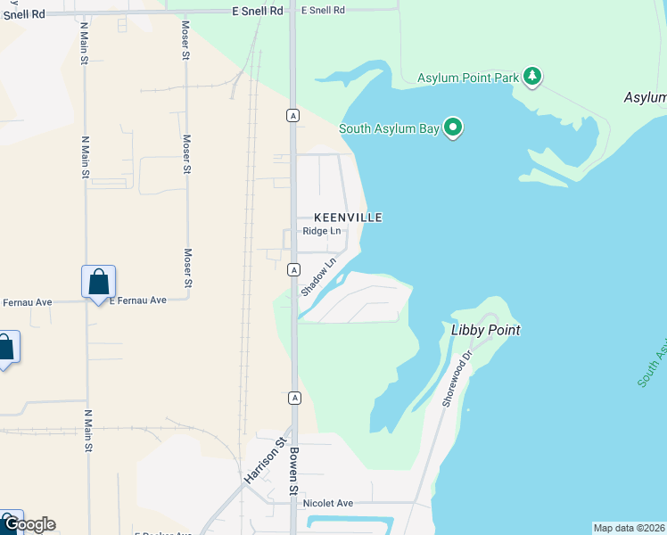 map of restaurants, bars, coffee shops, grocery stores, and more near 2977 Shadow Lane in Oshkosh