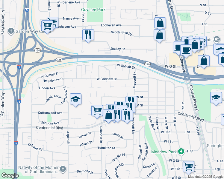 map of restaurants, bars, coffee shops, grocery stores, and more near 738 West N Street in Springfield
