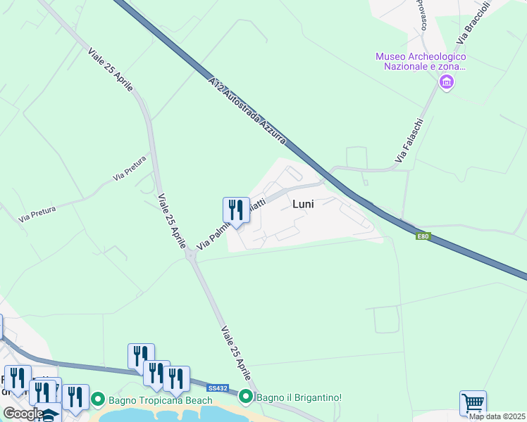 map of restaurants, bars, coffee shops, grocery stores, and more near 5 Via Palmiro Togliatti in Luni Mare