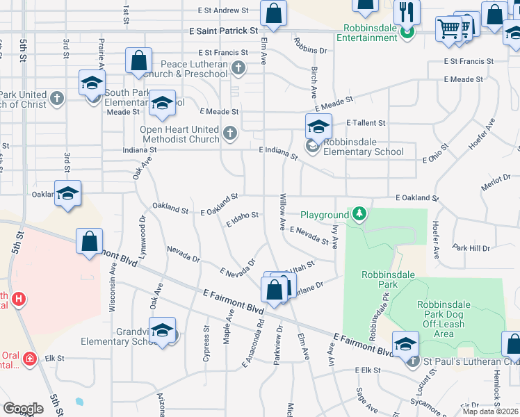 map of restaurants, bars, coffee shops, grocery stores, and more near 258 East Idaho Street in Rapid City