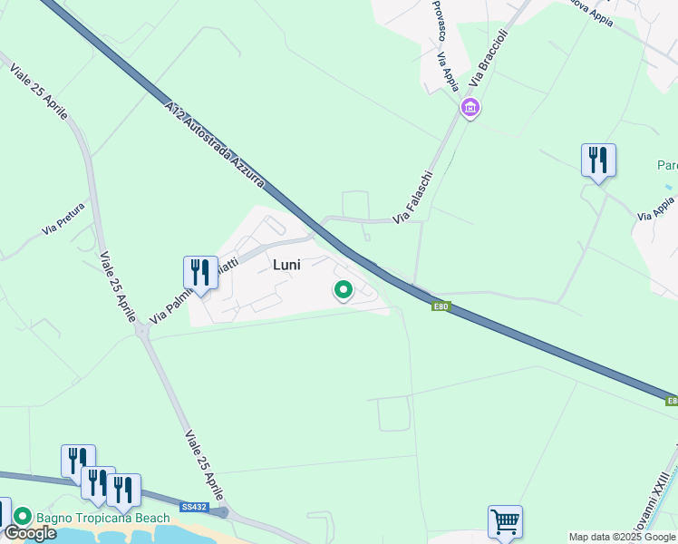 map of restaurants, bars, coffee shops, grocery stores, and more near 24 Via Fratelli Rosselli in Luni Mare