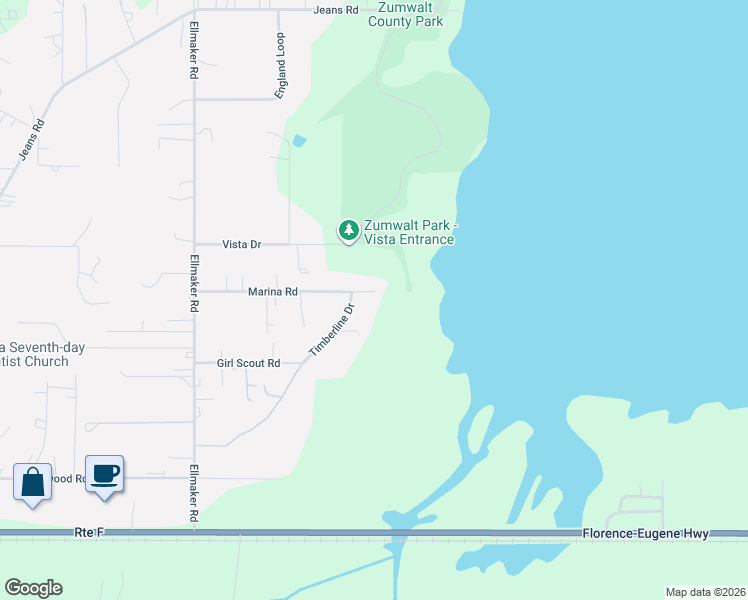 map of restaurants, bars, coffee shops, grocery stores, and more near 88467 Timberline Drive in Veneta