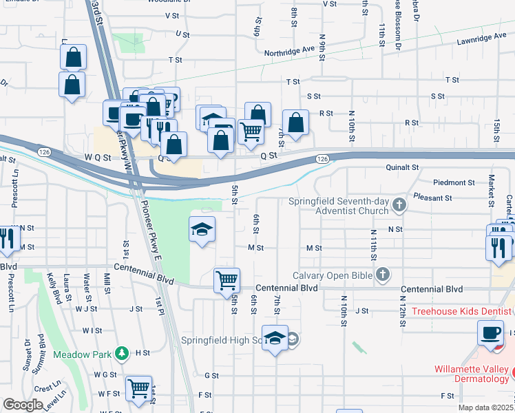 map of restaurants, bars, coffee shops, grocery stores, and more near in Springfield