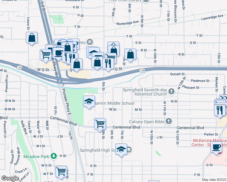 map of restaurants, bars, coffee shops, grocery stores, and more near in Springfield