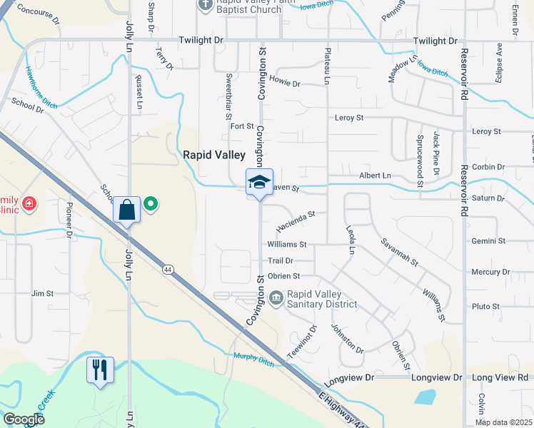 map of restaurants, bars, coffee shops, grocery stores, and more near 2638 Covington Street in Rapid City
