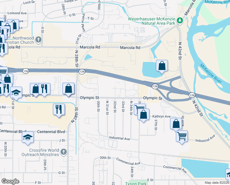 map of restaurants, bars, coffee shops, grocery stores, and more near 1620 North 32nd Street in Springfield