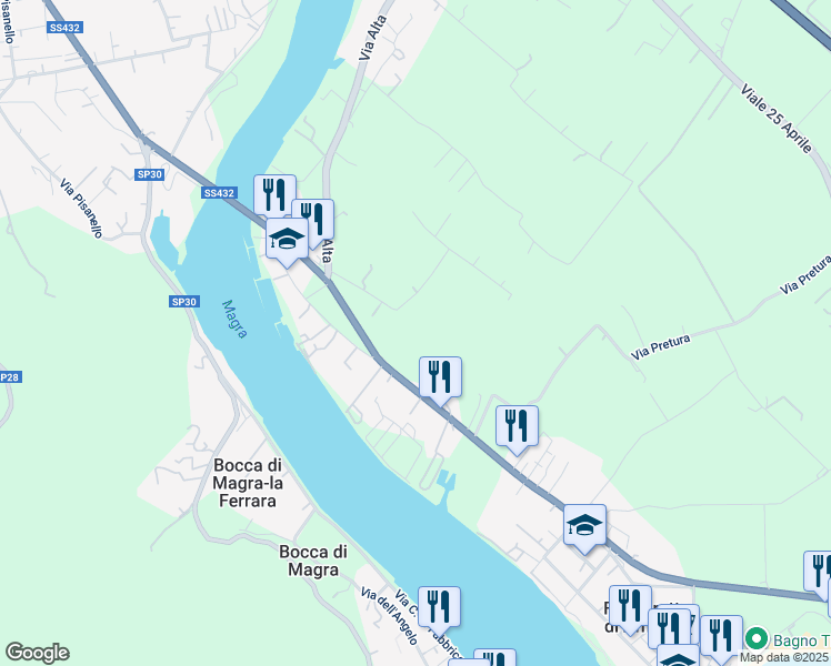 map of restaurants, bars, coffee shops, grocery stores, and more near 20 SP432 in Provincia della Spezia